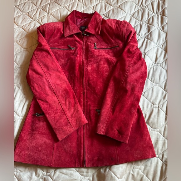 Jessie Lee Jackets & Blazers - Jessi Lee Red Suede Leather Hip-length Jacket Women’s Size M Vintage Full Zip